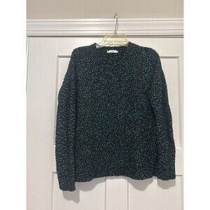 Vince Crewneck Knit Sweater Black And Green Marbled Size Small Preppy Cozy City